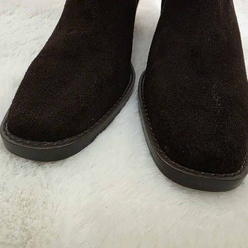 Madewell The Idris Coffee Bean Brown Suede Ankle Booties Side Zip Block Heel 9.5